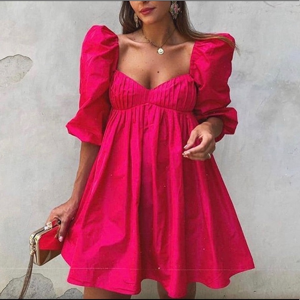 ZARA PINK PUFF SLEEVE DRESS